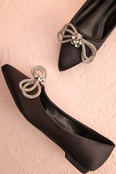 Effet Black Ballet Flats w/ Sequin Bow | Boutique 1861 flat view