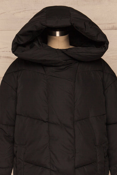 Eggemoen Black Oversized Quilted Parka w/ Hood | La Petite Garçonne front close up hood up