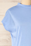 Egges Blue Short Sleeve Mock Neck T-Shirt | La petite garçonne side close-up