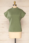Egges Green Short Sleeve Mock Neck T-Shirt | La petite garçonne front view