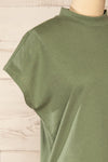 Egges Green Short Sleeve Mock Neck T-Shirt | La petite garçonne side close-up