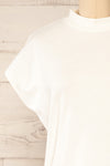 Egges White Short Sleeve Mock Neck T-Shirt | La petite garçonne front close-up