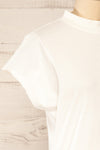 Egges White Short Sleeve Mock Neck T-Shirt | La petite garçonne side close-up