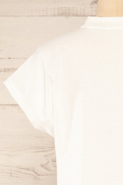 Egges White Short Sleeve Mock Neck T-Shirt | La petite garçonne back close-up