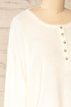 Eggesbones White Long Sleeve Henley Crop Top | La petite garçonne side close-up