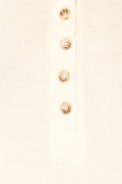 Eggesbones White Long Sleeve Henley Crop Top | La petite garçonne fabric