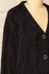 Eggje Black Button-Up Knit Cardigan | La petite garçonne side close-up
