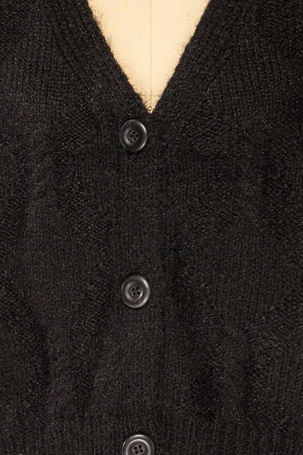 Eggje Black Button-Up Knit Cardigan | La petite garçonne fabric