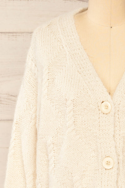 Eggje Ivory Button-Up Knit Cardigan | La petite garçonne front close-up