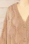 Eggje Taupe Button-Up Knit Cardigan | La petite garçonne front close-up