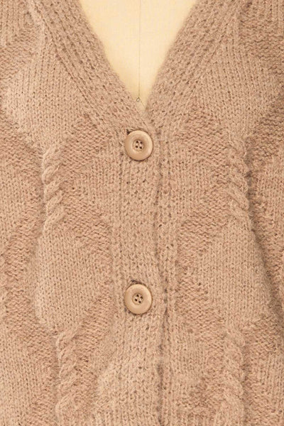 Eggje Taupe Button-Up Knit Cardigan | La petite garçonne fabric