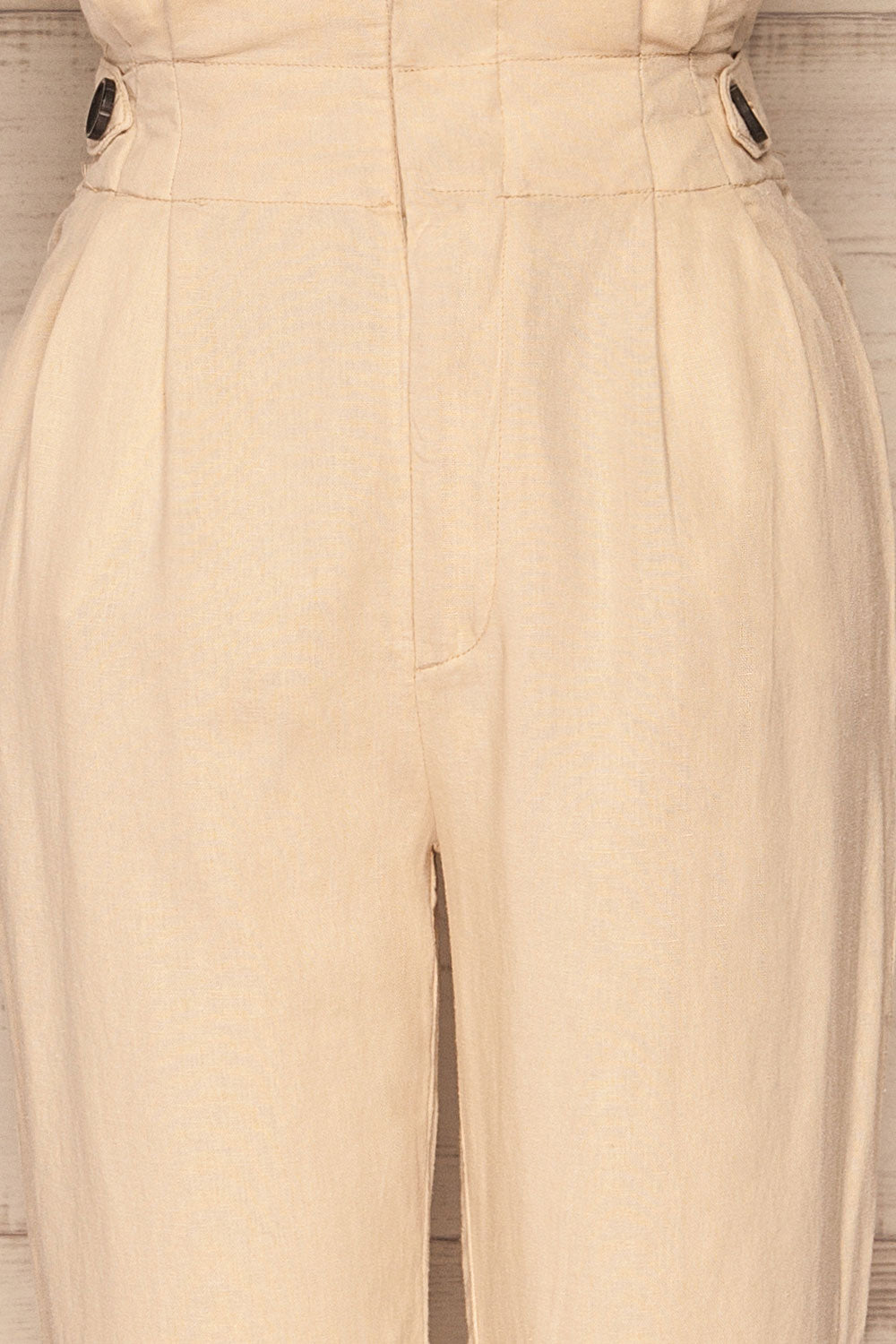 Eidbugten Beige Straight Leg Linen Pants fabric detail | La Petite Garçonne