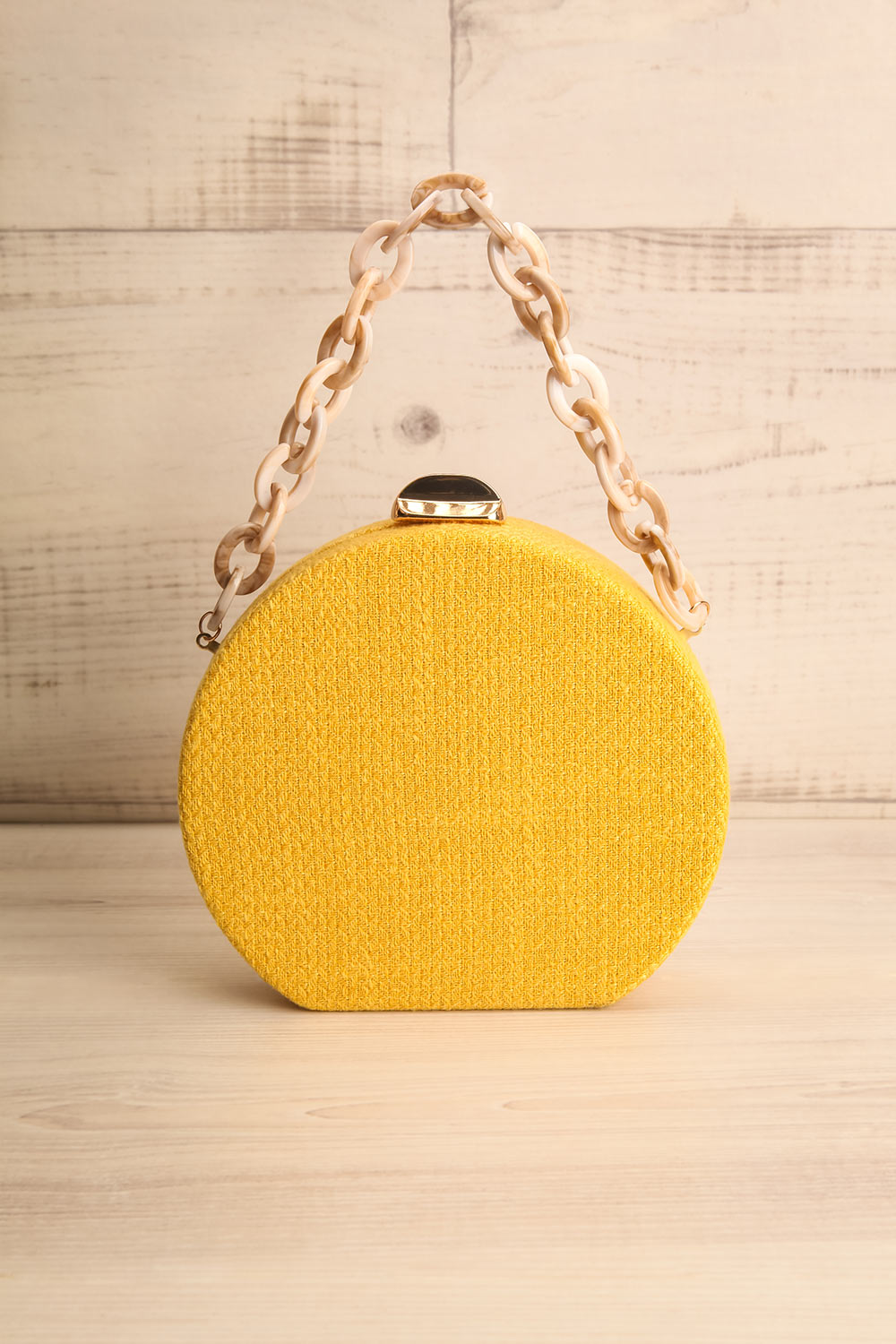 Eidbukt Yellow Woven Circular Clutch | La Petite Garçonne 1