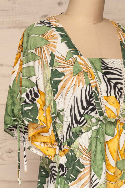 Eidernes Tropical Patterned Short Dress | La petite garçonne side close-up