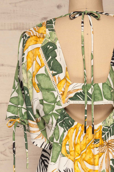 Eidernes Tropical Patterned Short Dress | La petite garçonne back close-up