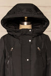 Eidfjord Black Hooded Parka Coat | La petite garçonne front close-up