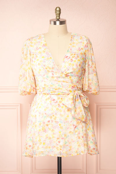 Eiffel Short Floral Wrap Dress | Boutique 1861  front plus