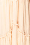 Eilonwy Tiered Midi Dress w/ 3/4 Puff Sleeves | Boutique 1861 fabric