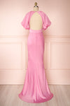 Eirwen Pink Satin Puffy Sleeve Flared Dress | Boutique 1861 back view