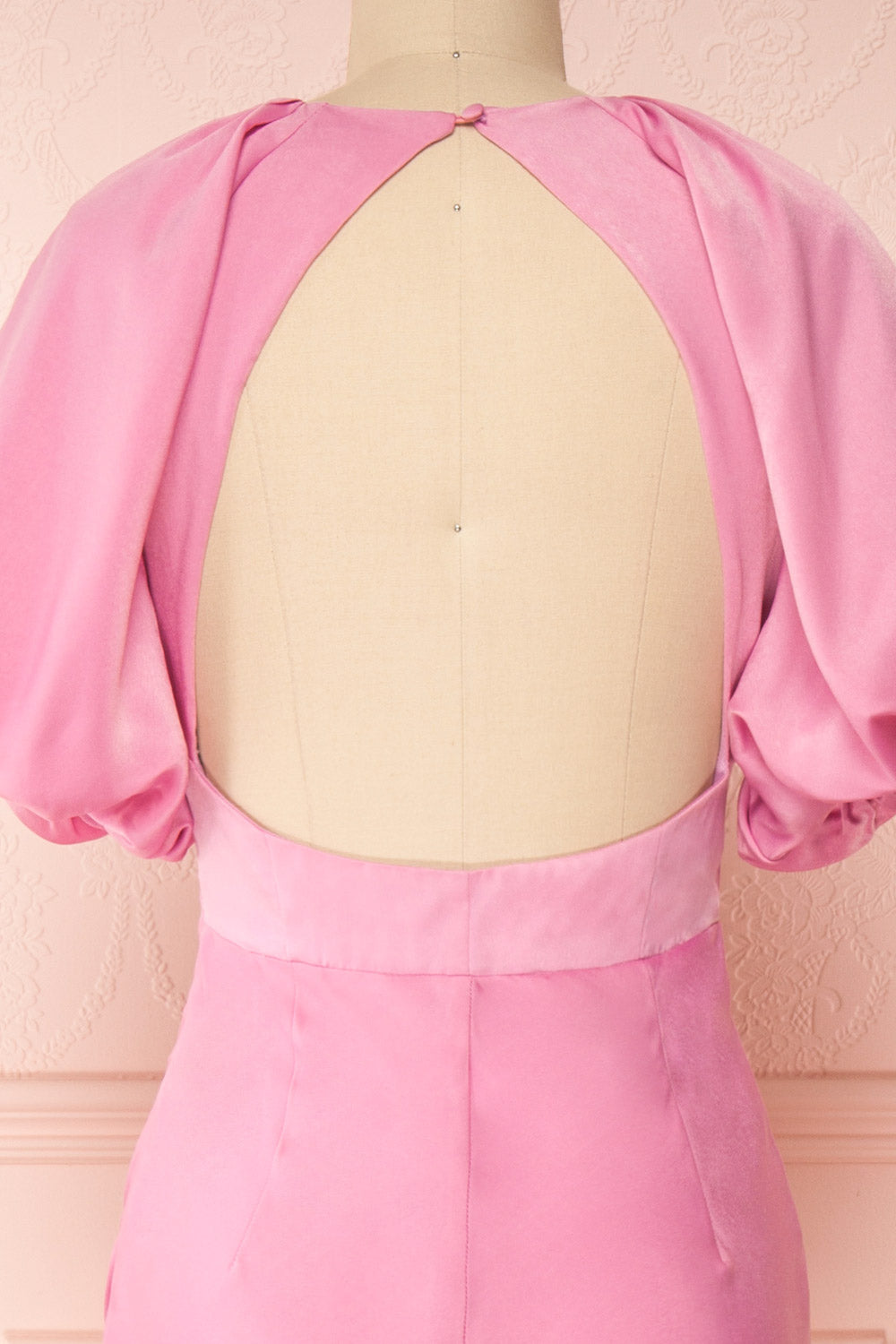 Eirwen Pink Satin Puffy Sleeve Flared Dress | Boutique 1861 black close-up