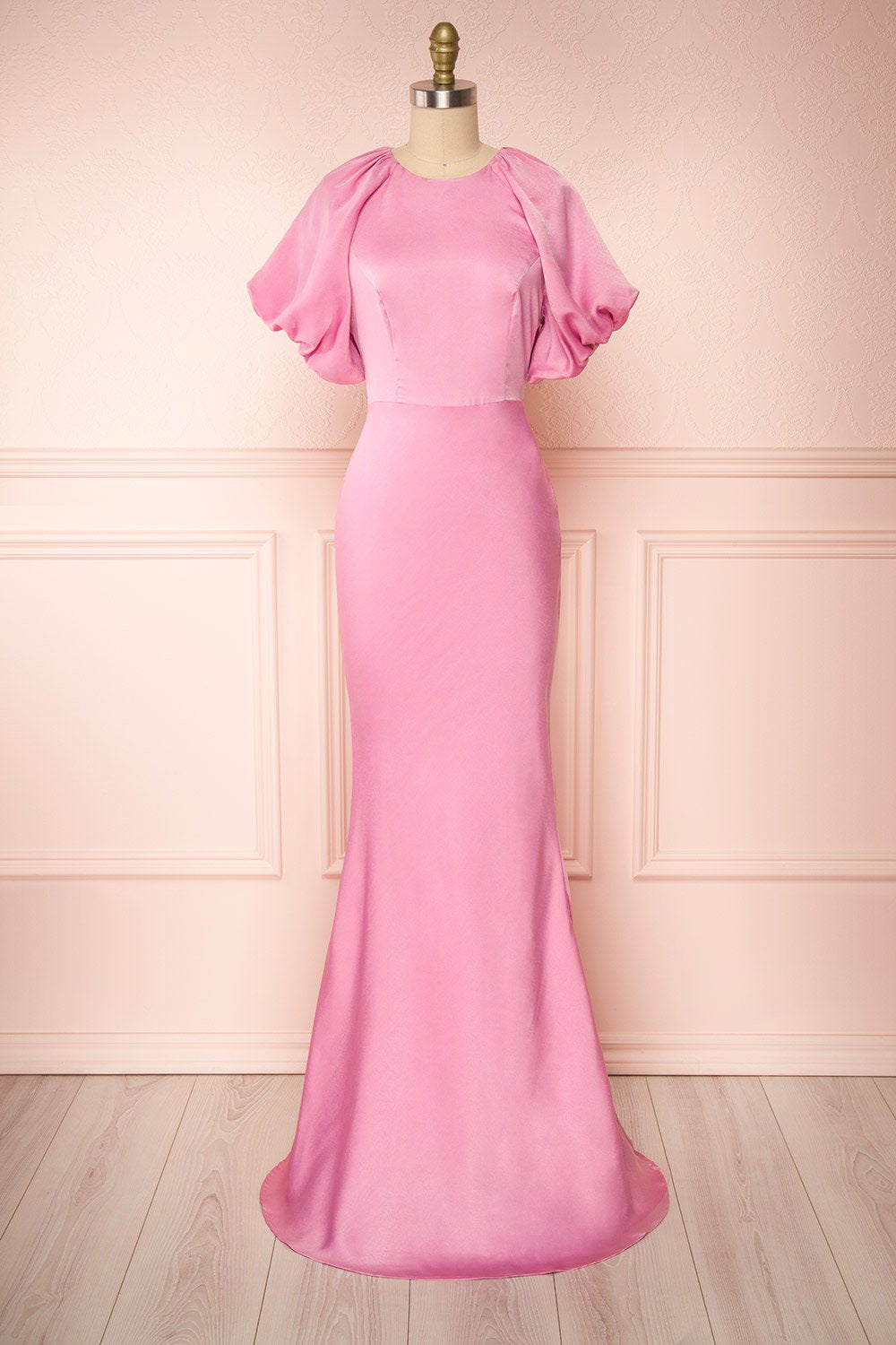Eirwen Pink Satin Puffy Sleeve Flared Dress | Boutique 1861
