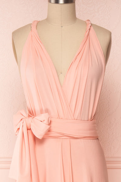 Elatia Blush Light Pink Convertible Dress front close up side bow | Boudoir 1861 first look close-up