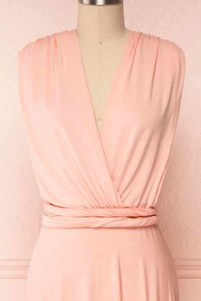 Elatia Blush Light Pink Convertible Dress front close up belt | Boudoir 1861 third look close-up