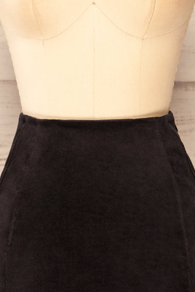 Elena Short Black Corduroy Skirt | La petite garçonne front close-up