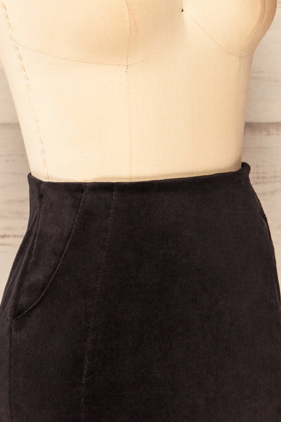 Elena Short Black Corduroy Skirt | La petite garçonne side close-up