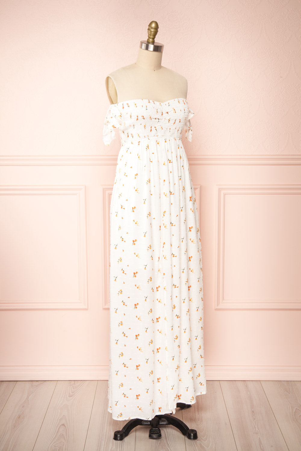 Elenie White Off Shoulder Maxi Dress | Boutique 1861 side view