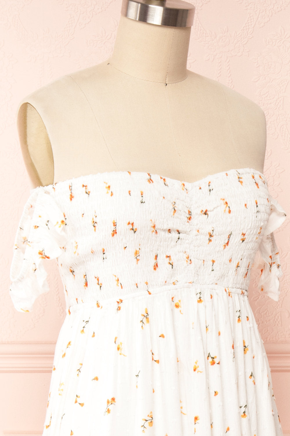 Elenie White Off Shoulder Maxi Dress | Boutique 1861 side close up
