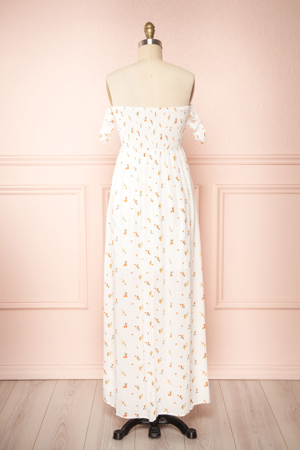Elenie White Off Shoulder Maxi Dress | Boutique 1861 back view