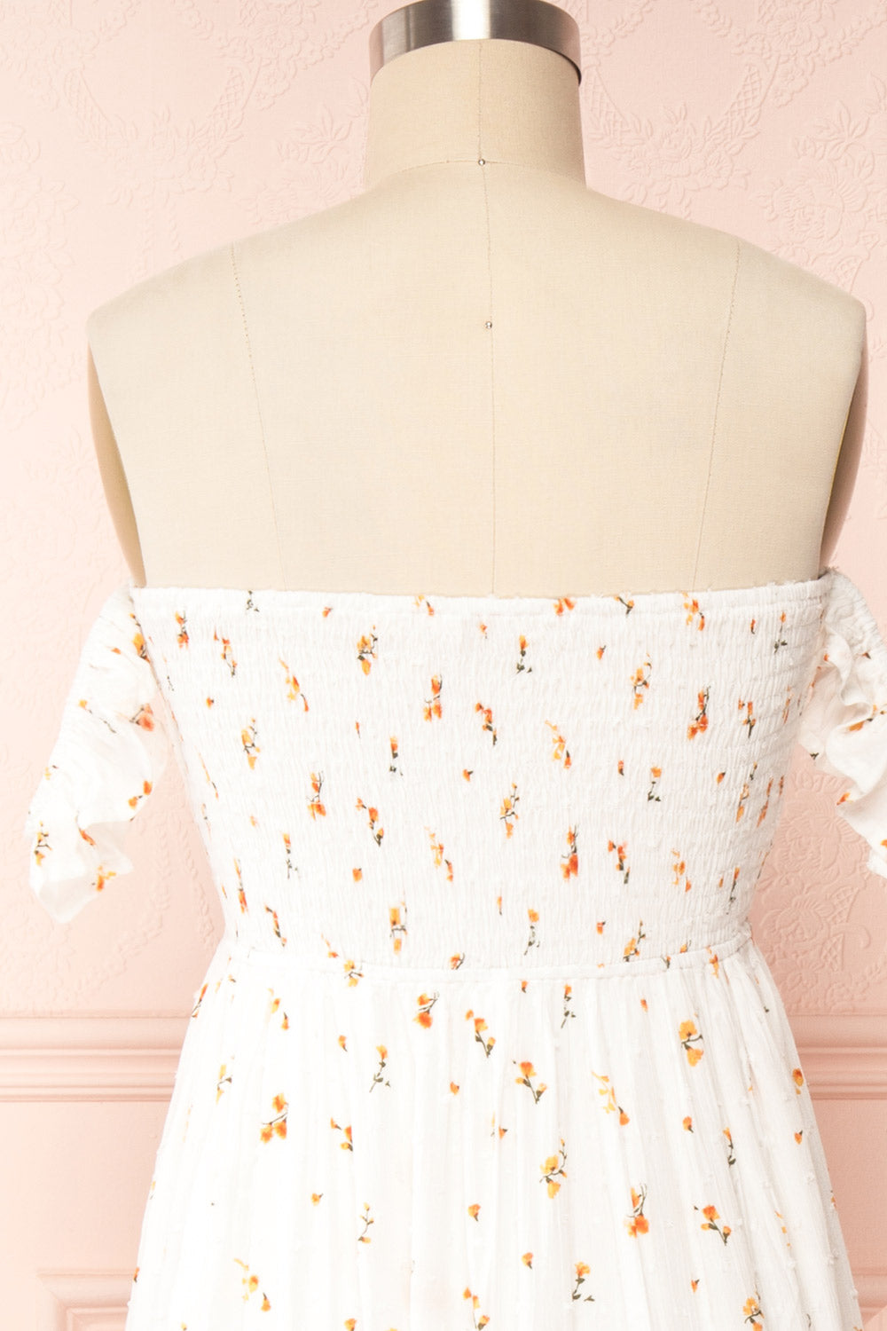 Elenie White Off Shoulder Maxi Dress | Boutique 1861 back close up