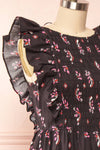 Elenomae Patterned Midi Dress w/ Lace-Up Back Boutique 1861  side close up