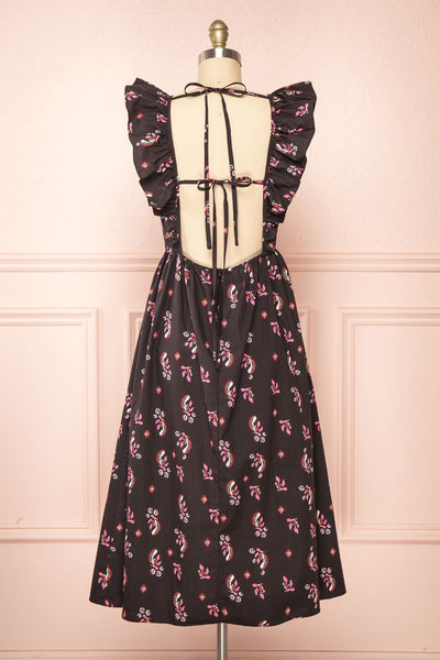 Elenomae Patterned Midi Dress w/ Lace-Up Back Boutique 1861  back view