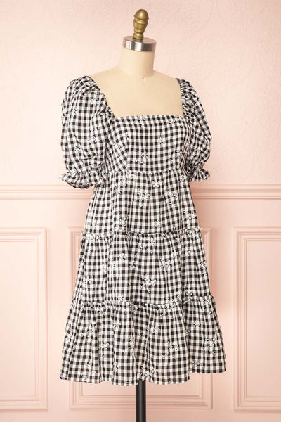 Elfie Black & White Short Tiered Gingham Print Dress | Boutique 1861 side view