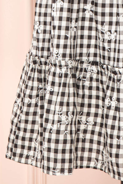Elfie Black & White Short Tiered Gingham Print Dress | Boutique 1861 bottom