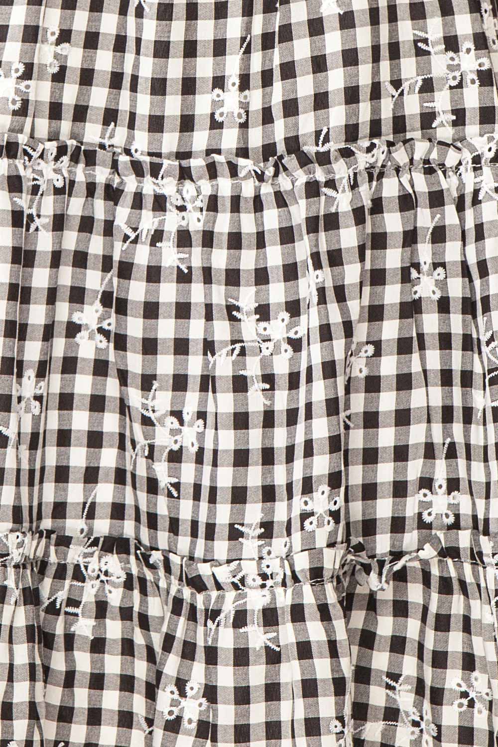 Elfie Black & White Short Tiered Gingham Print Dress | Boutique 1861 fabric 