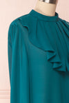 Eliana Emeraude Green Blouse with Ruffles | Boutique 1861 side close-up