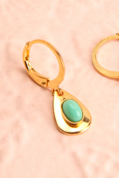 Elinor Ostrom Mint Gold & Turquoise Pendant Earrings | Boutique 1861 close-up