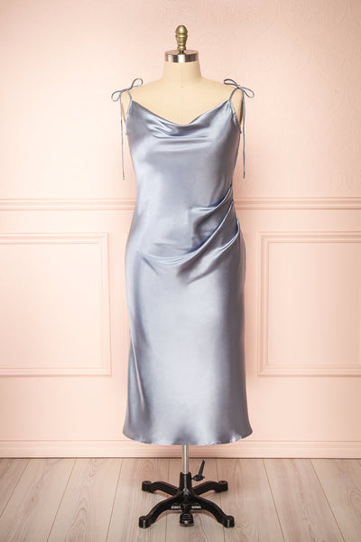 Elyse Blue Cowl Neck Midi Dress | Boutique 1861  front plus size