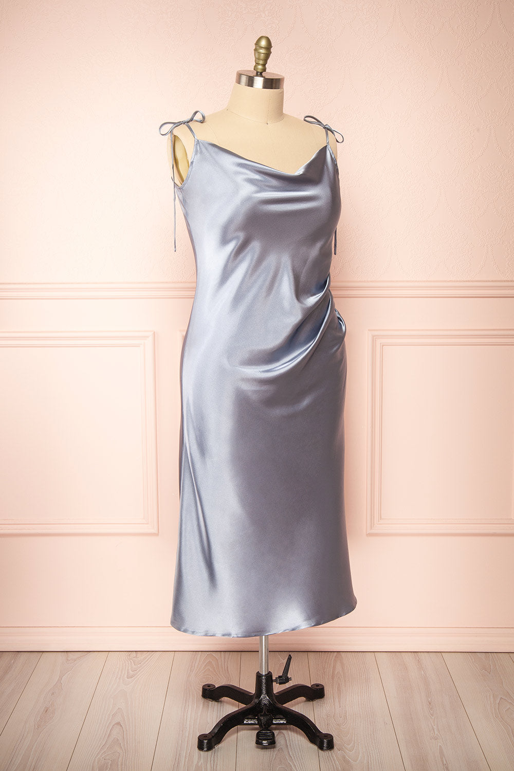 Elyse Blue Cowl Neck Midi Dress | Boutique 1861  side plus size