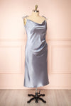 Elyse Blue Cowl Neck Midi Dress | Boutique 1861  side plus size