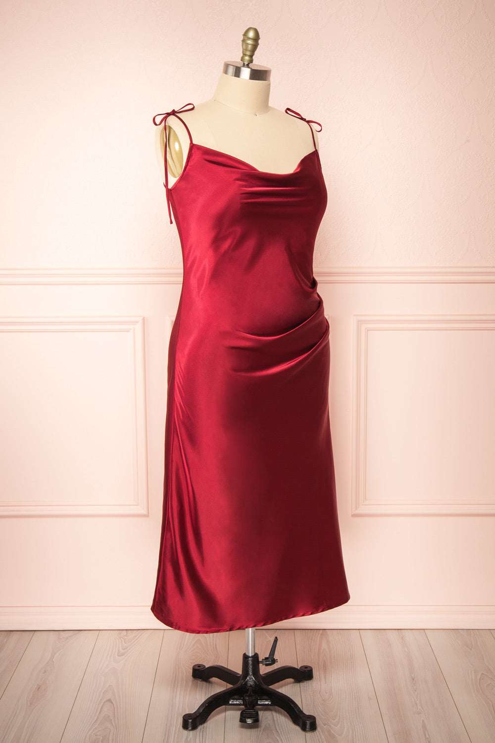 Elyse Burgundy Cowl Neck Midi Dress | Boutique 1861  side plus size