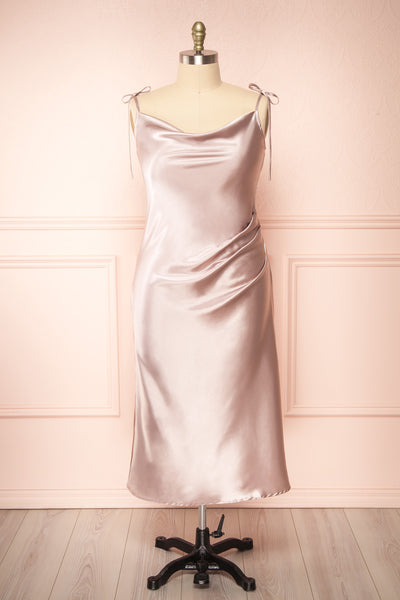Elyse Champagne Cowl Neck Midi Dress | Boutique 1861 front plus size