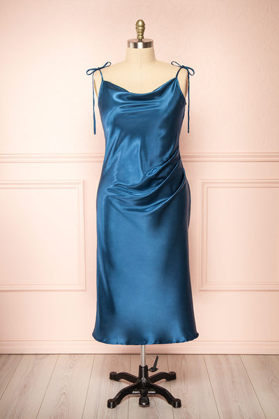 Elyse Royal Blue Cowl Neck Midi Dress | Boutique 1861 front plus size
