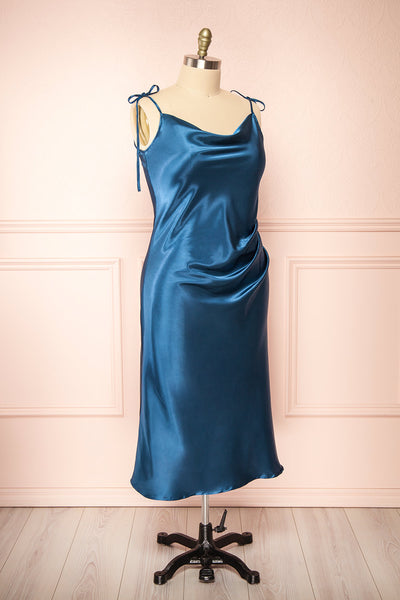 Elyse Royal Blue Cowl Neck Midi Dress | Boutique 1861 side  plus size