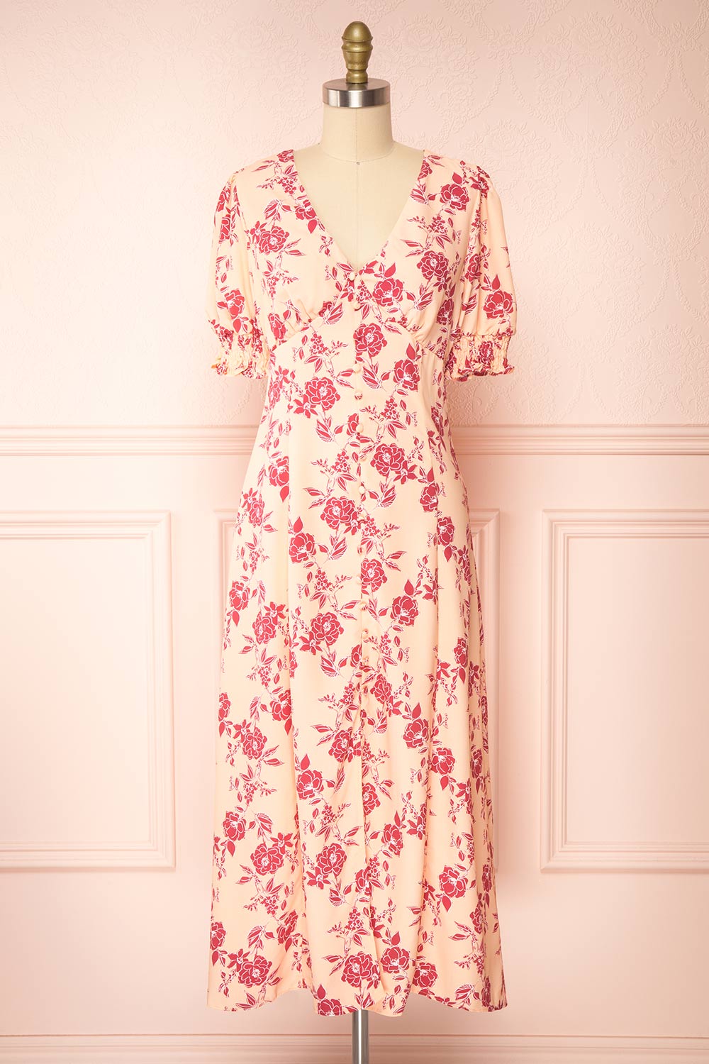Elise Floral Maxi Dress w/ Short Sleeves | Boutique 1861 front view