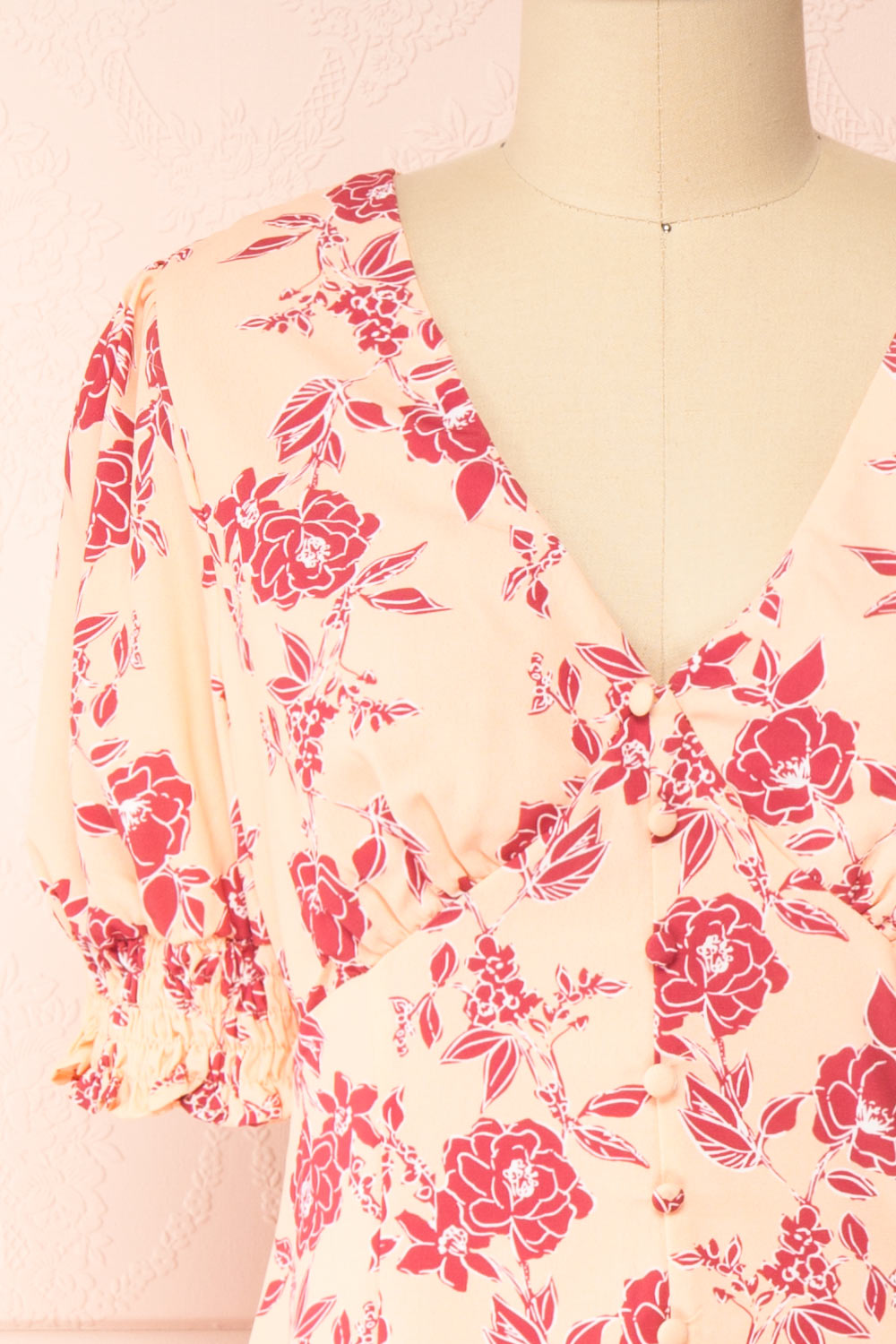 Elise Floral Maxi Dress w/ Short Sleeves | Boutique 1861 front close-up