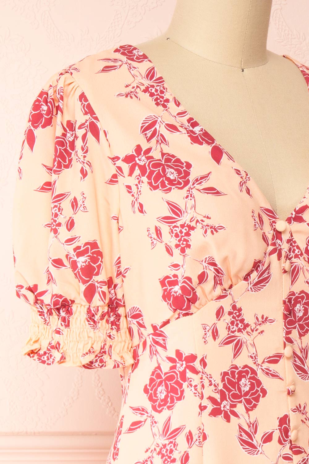 Elise Floral Maxi Dress w/ Short Sleeves | Boutique 1861 side close-up